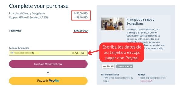 Total del curso con el descuento aplicado